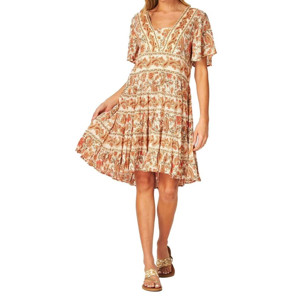 Bila Cream and Rust Paisley Mini Dress